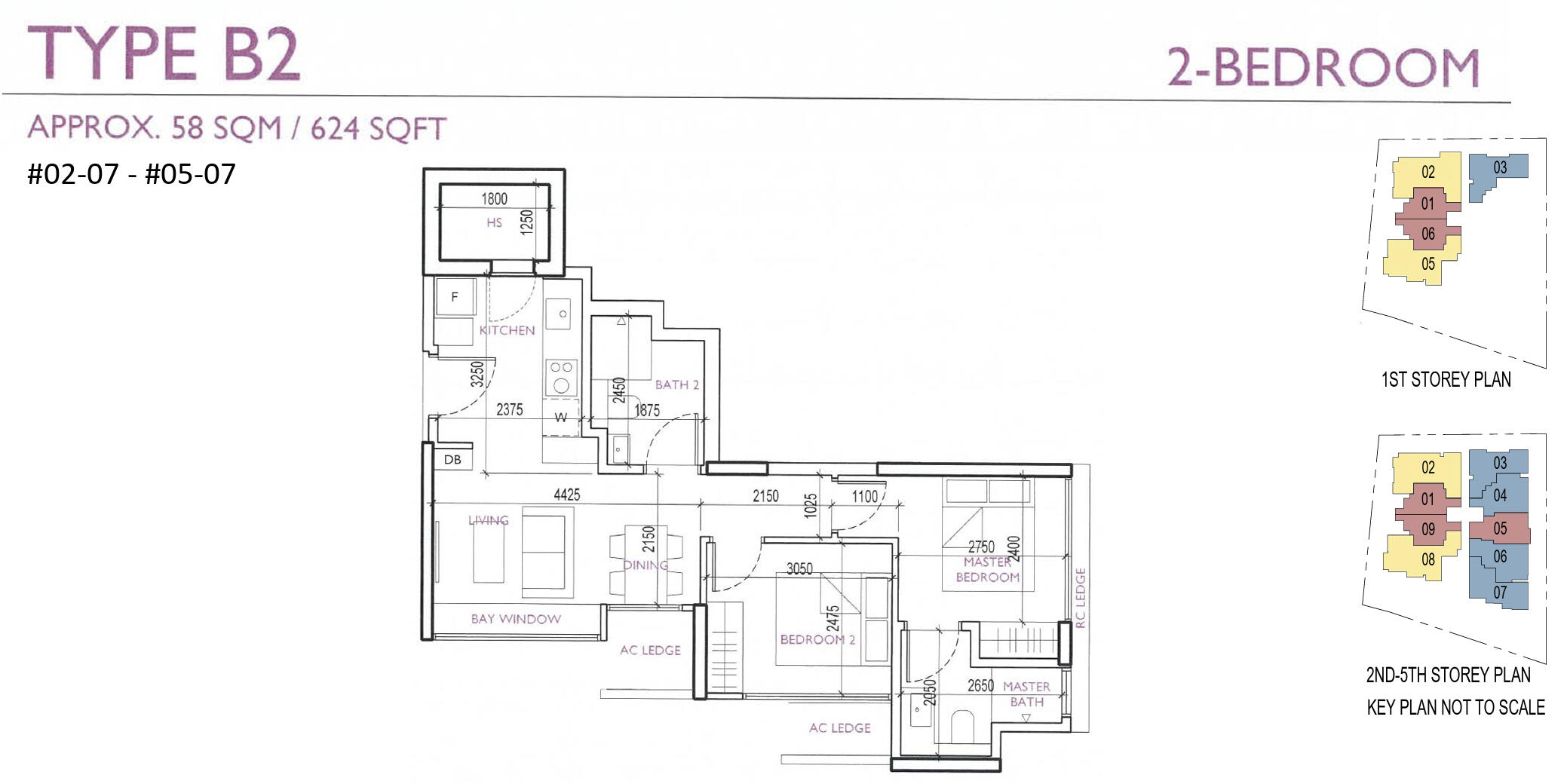 3(95 sqm) Stack 02, Type B2-P / B2 Bedroom Deluxe: 1023 sqft
