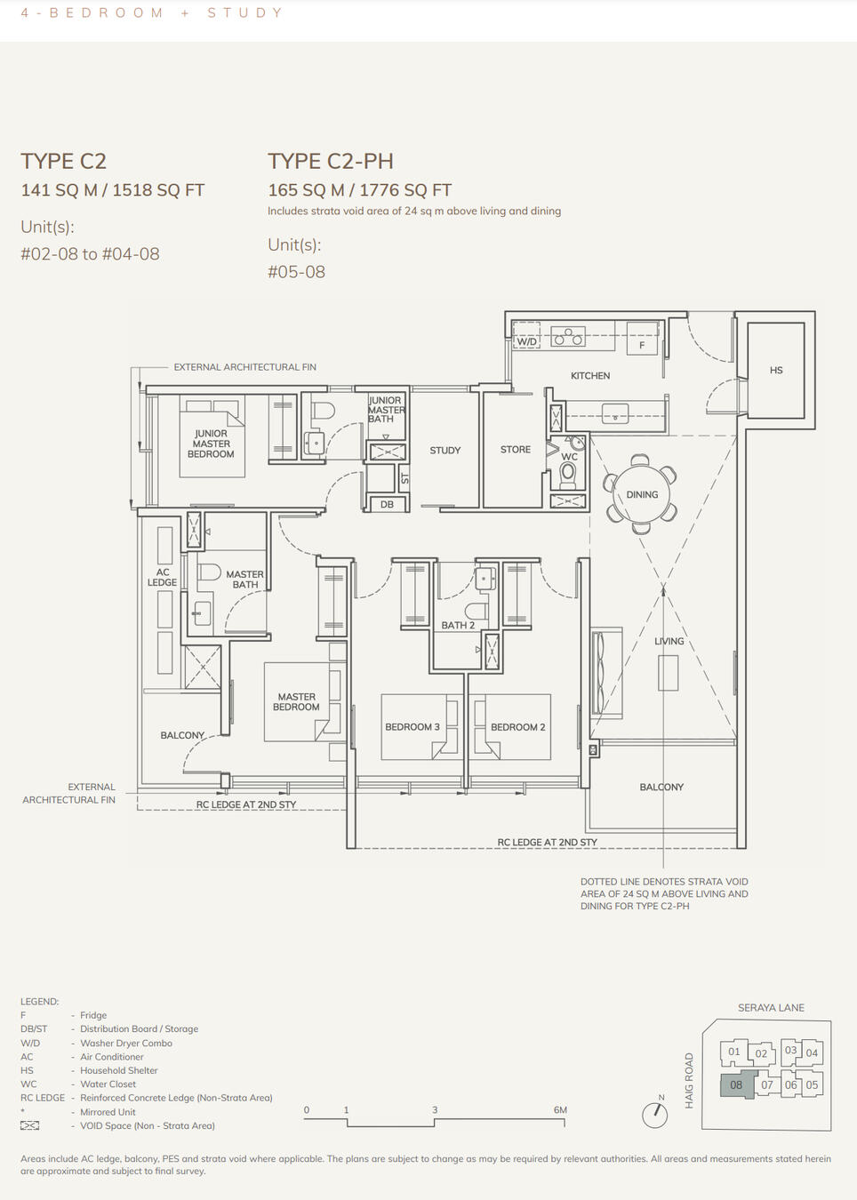 4 Bedroom + Study: 1518-1776sqft (141-165 sqm) Stack 01, Type C2 / C2-PH